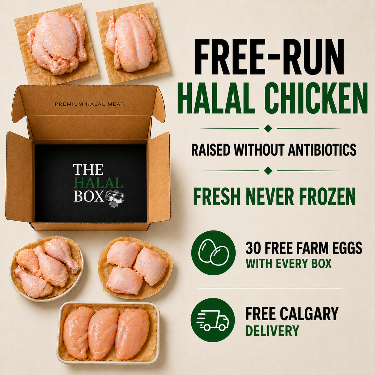 Free-Run Halal Chicken Box - 🎁 30 FREE Farm Eggs Included
